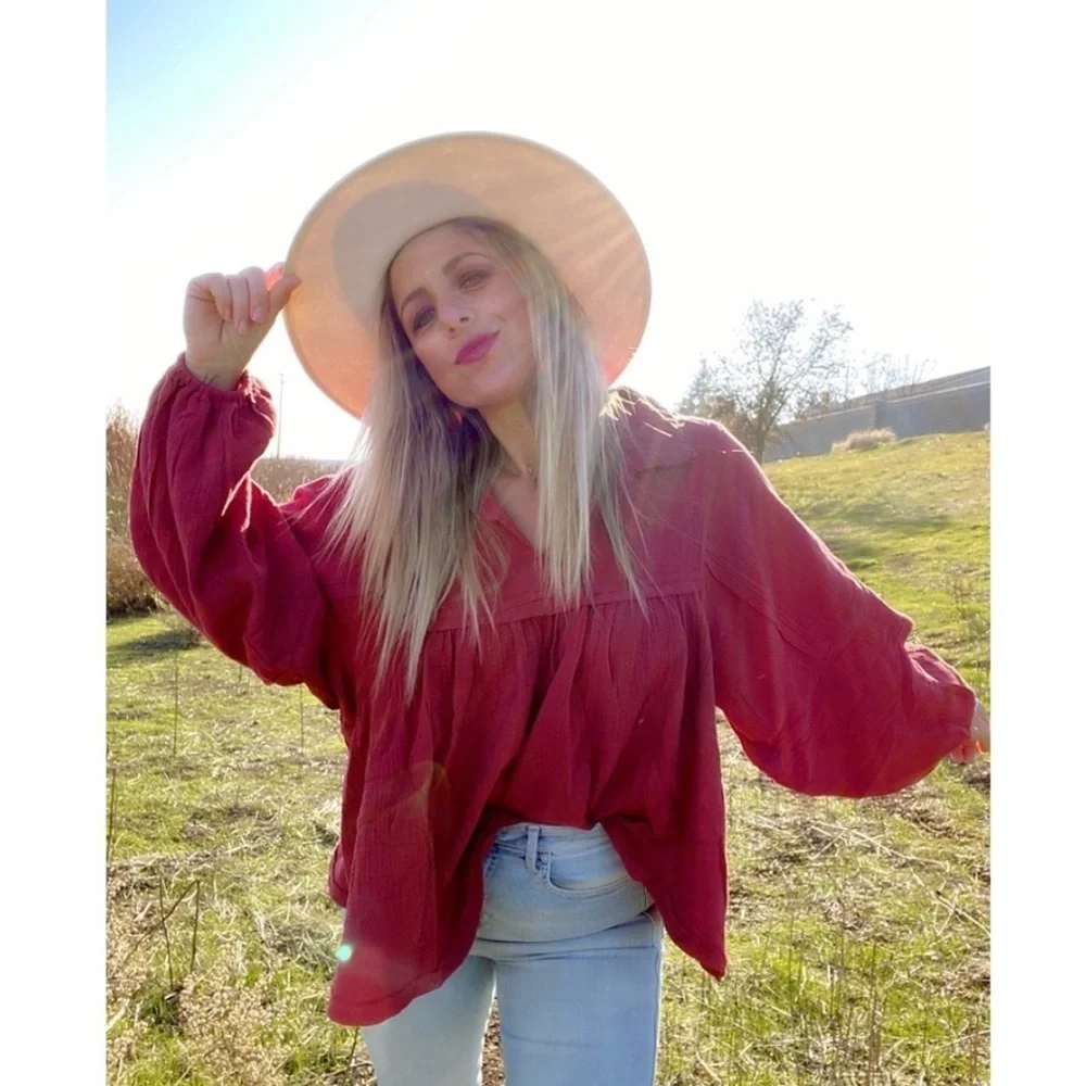 Ces Femme Burnt Orange Gauze Peasant Blouse - Picture 11 of 14